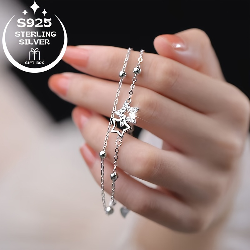 925 Silver Star Bead Bracelet with Zirconia Inlays